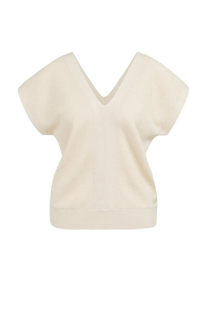 Mesh Stitch Double V-neck Swea - Beige