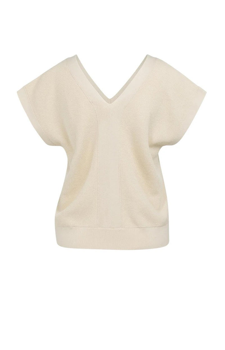 Mesh Stitch Double V-neck Swea - Beige