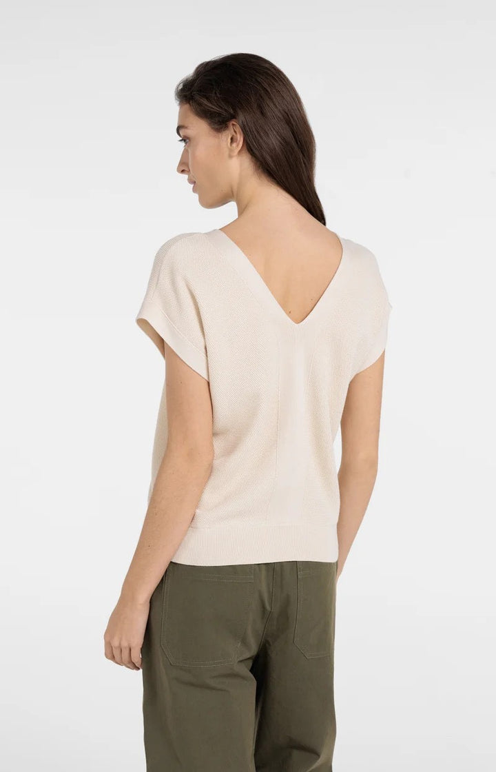 Mesh Stitch Double V-neck Swea - Beige