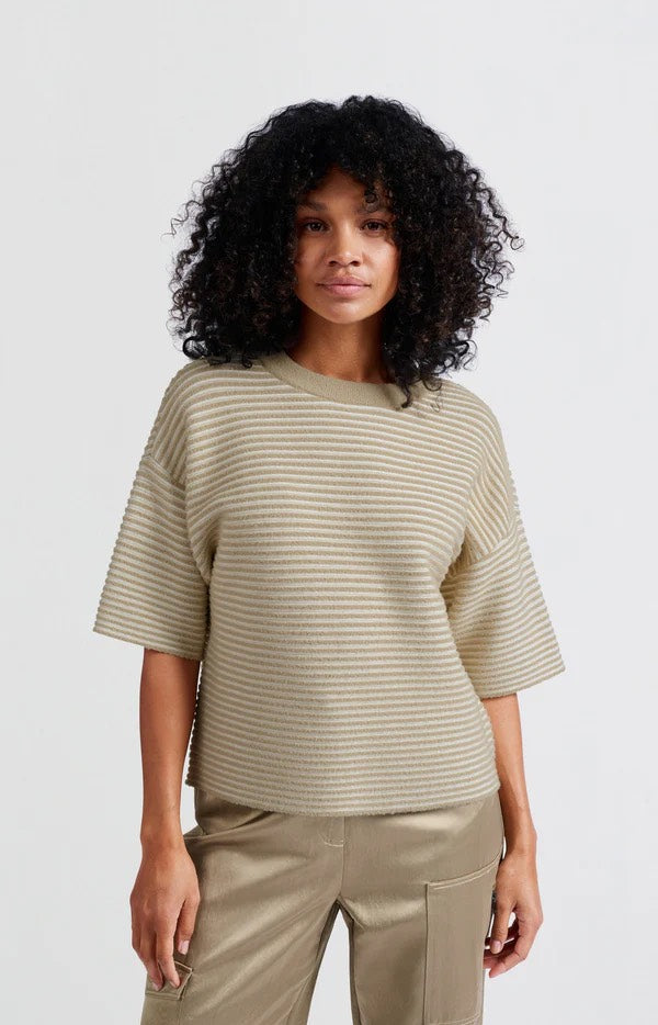 Fluffy Stripe Sweater Ss - Zand Dessin