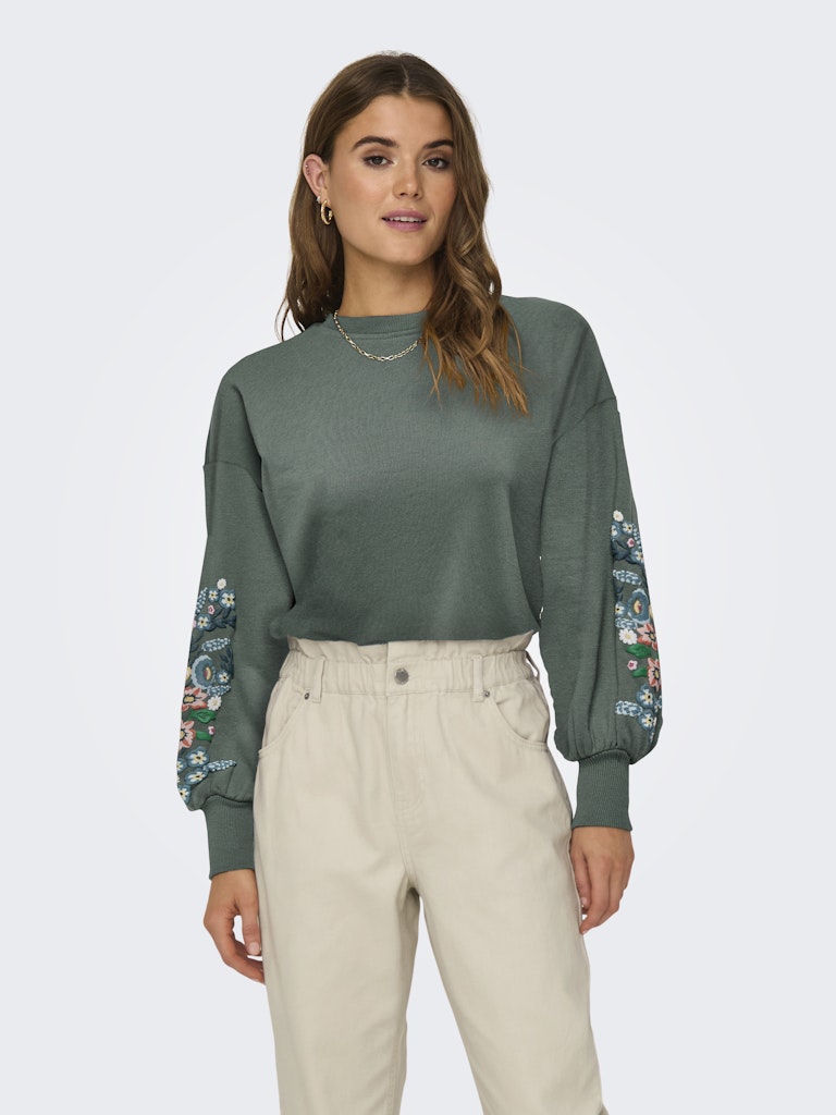 Onlbrooke L/s O-neck Flower Swt Noos - Olijf