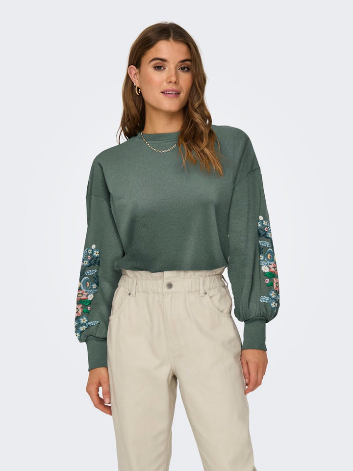 Onlbrooke L/s O-neck Flower Swt Noos - Olijf