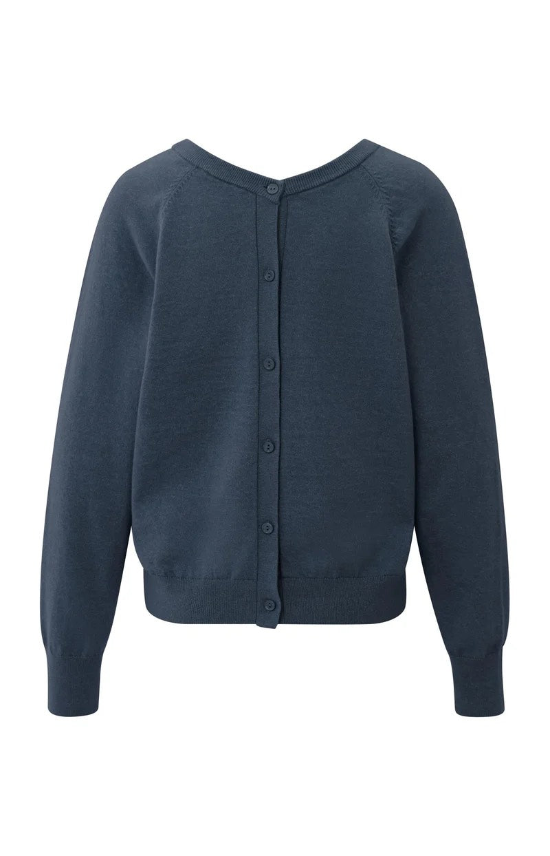 Double V-neck Sweater With But - Blauw Melee