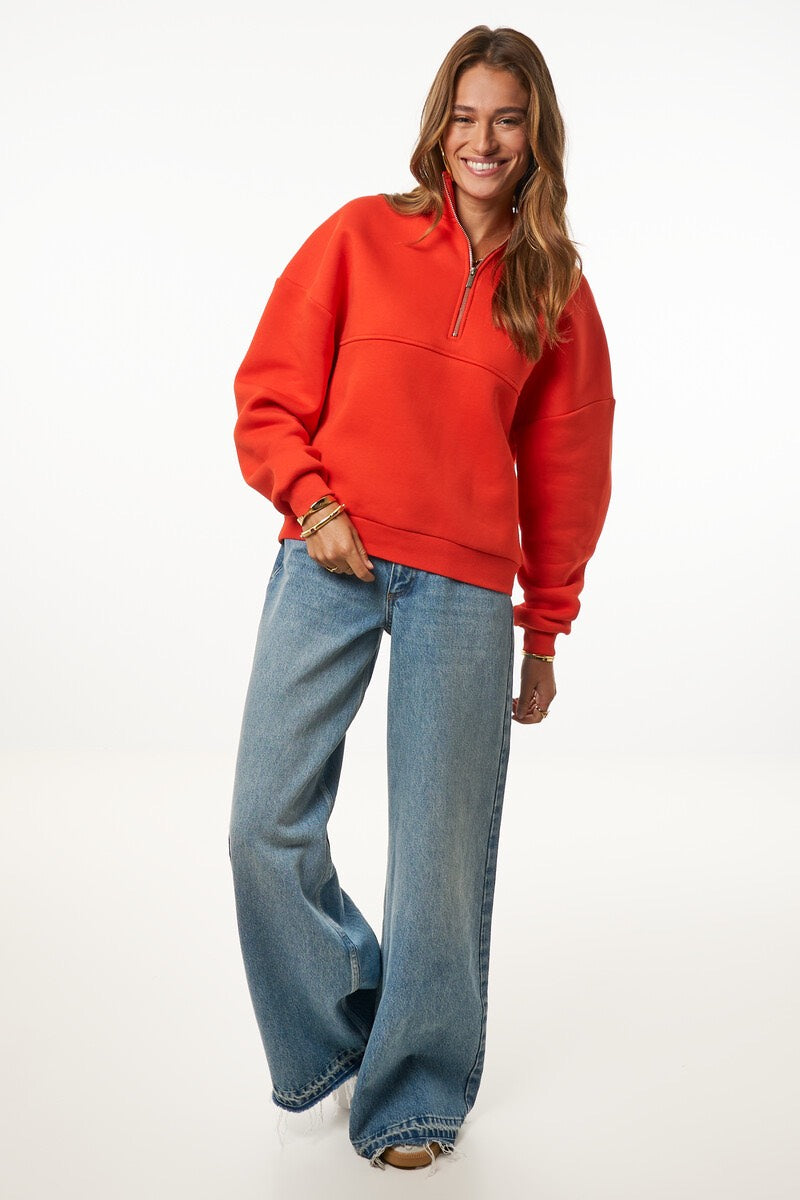 Oranje Swater Met Rits - Rood