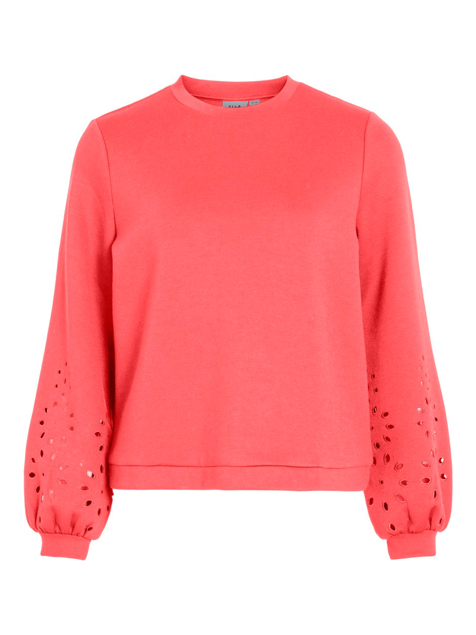 Visiffen Emb O-neck L/s Top/r - Koraal Rood