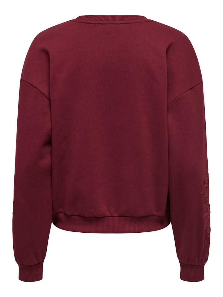 Onlbrooklyn L/s Embroidery Box Swt - Wijnrood