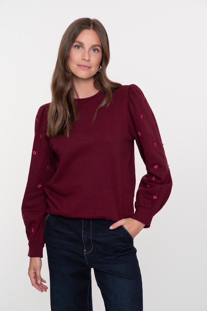 Sweater With Pearls - Bordeaux