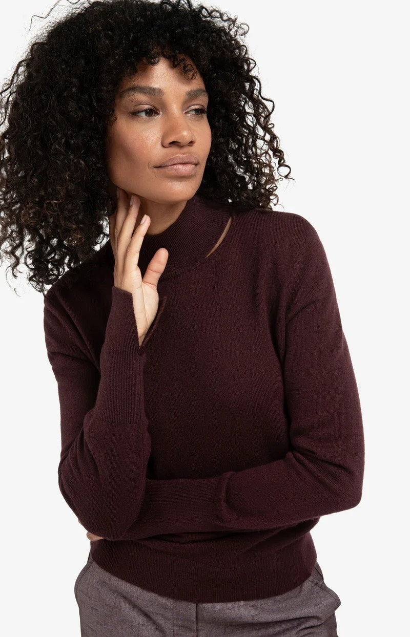 Sweater With Cut-out Neckline - Bordeaux