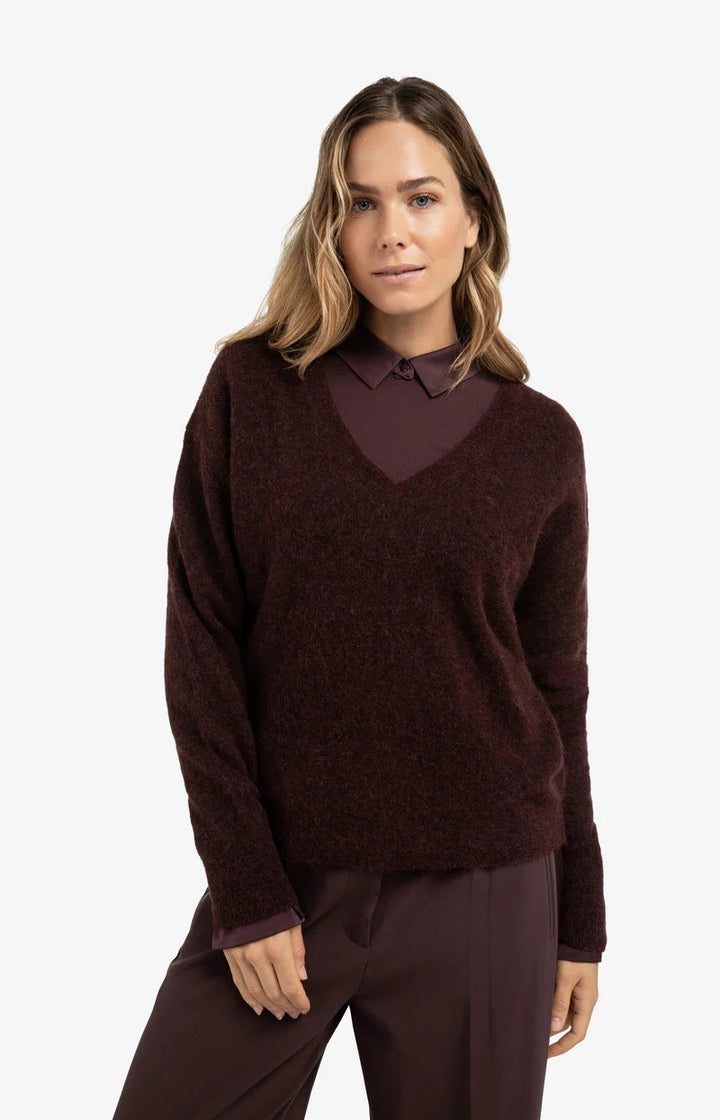 Soft Sweater With V-neck - Bordeaux