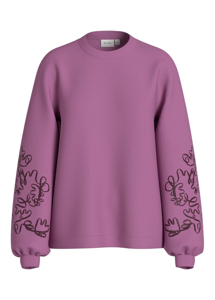 Visiffi Emb O-neck L/s Sweat/lc - Roze