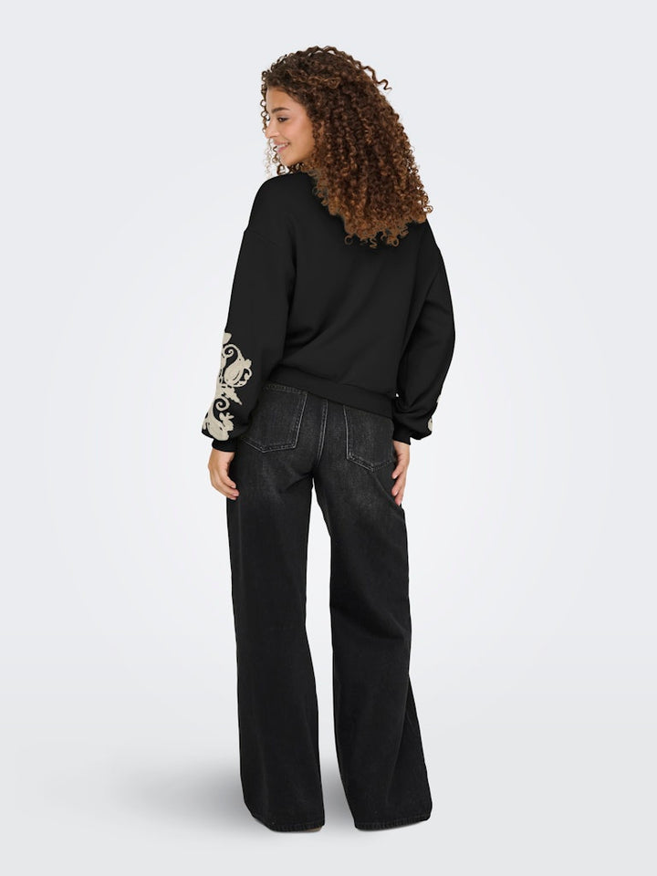 Onlbrooklyn L/s Embroidery Box Swt - Zwart