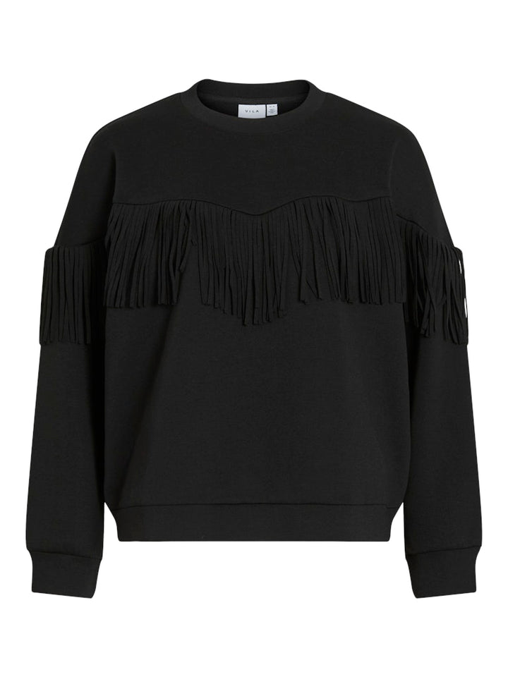 Vireflect L/s O-neck Fringe Sweatshirt/r - Zwart