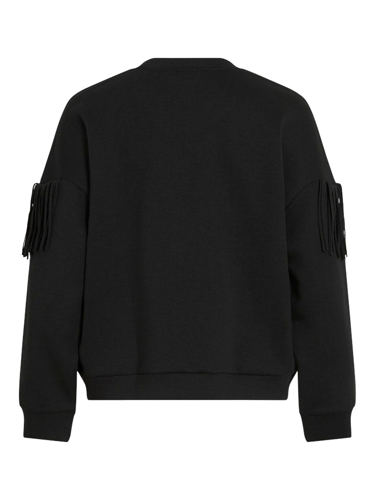 Vireflect L/s O-neck Fringe Sweatshirt/r - Zwart
