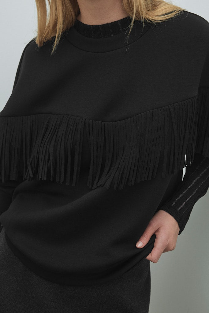 Vireflect L/s O-neck Fringe Sweatshirt/r - Zwart