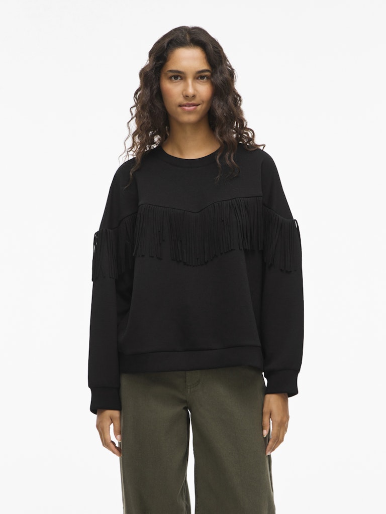 Vireflect L/s O-neck Fringe Sweatshirt/r - Zwart