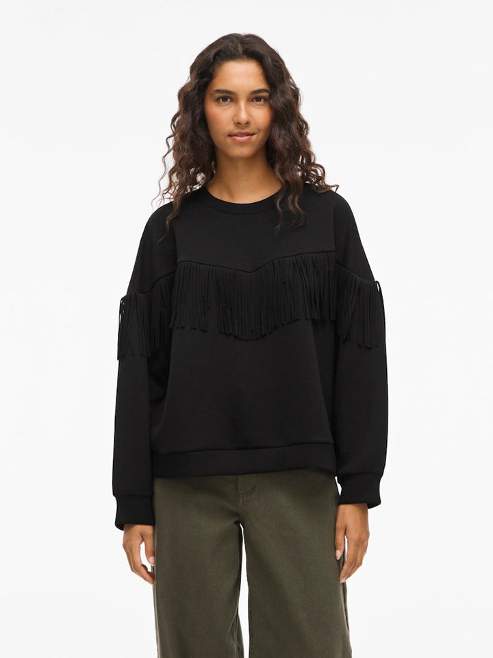 Vireflect L/s O-neck Fringe Sweatshirt/r - Zwart