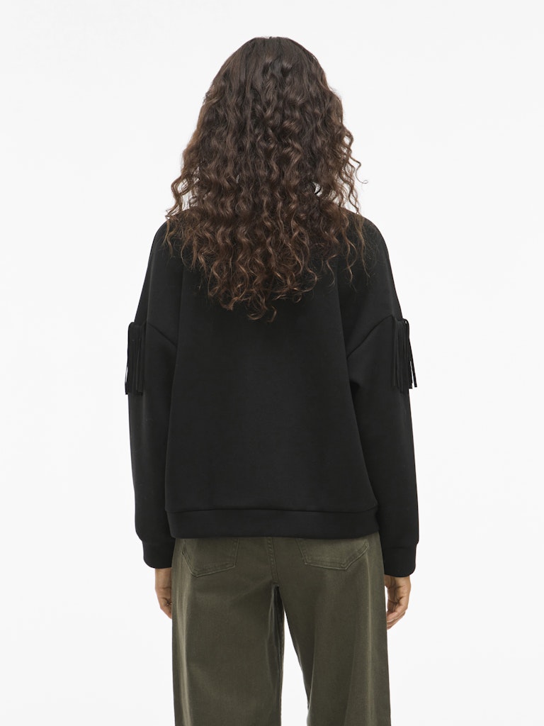 Vireflect L/s O-neck Fringe Sweatshirt/r - Zwart