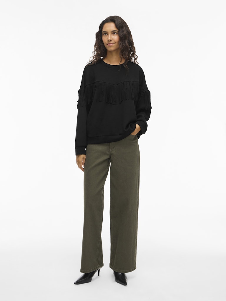 Vireflect L/s O-neck Fringe Sweatshirt/r - Zwart