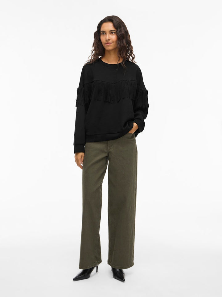 Vireflect L/s O-neck Fringe Sweatshirt/r - Zwart