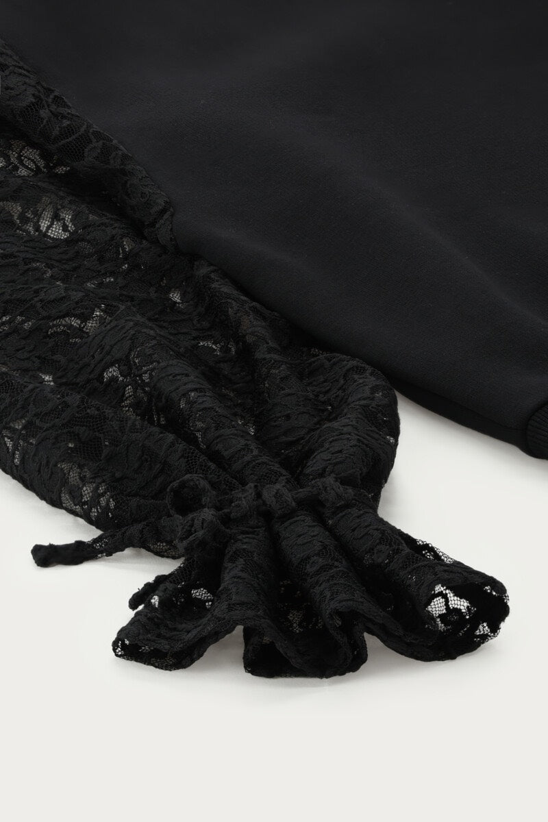Zwarte Sweater Met Kanten Lange Mouwen - Zwart