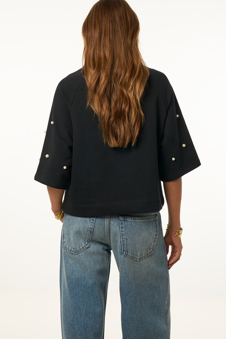 Zwarte Korte Sweater Met Imitatie Parels - Zwart