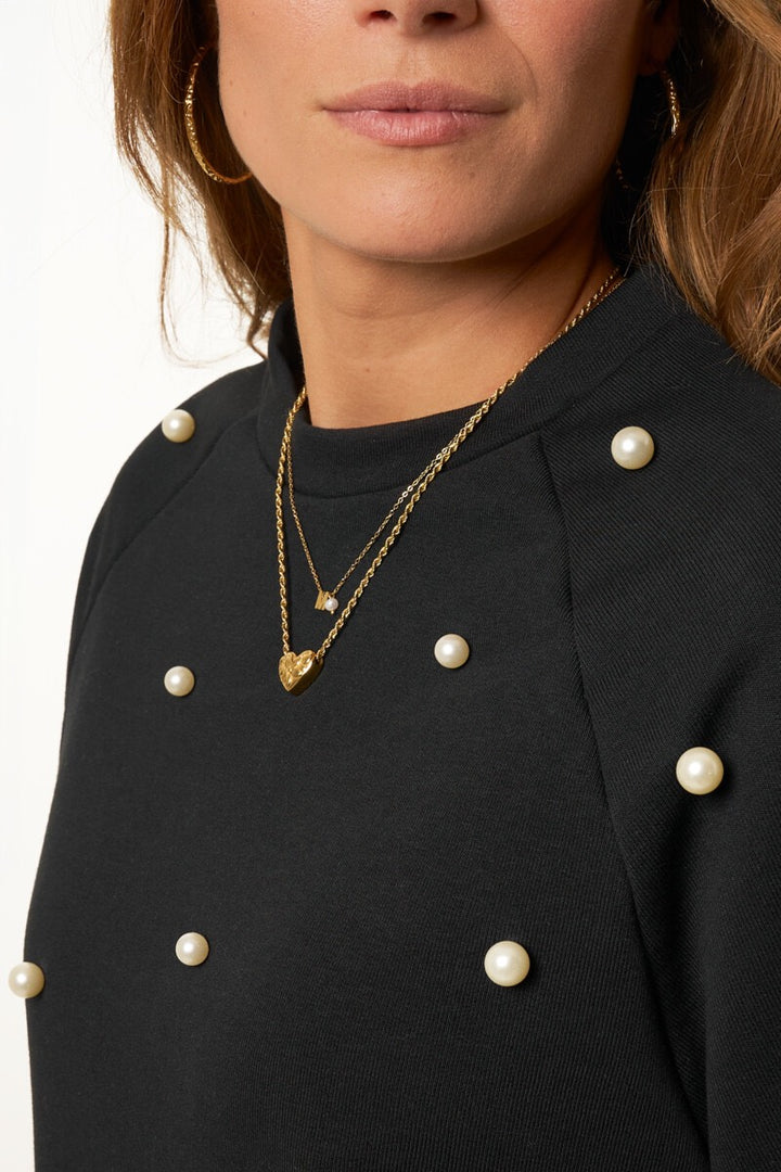 Zwarte Korte Sweater Met Imitatie Parels - Zwart