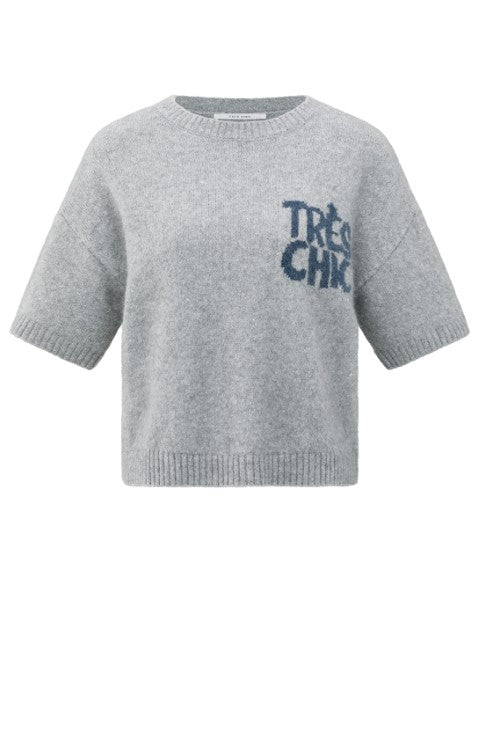 Short Sleeve Sweater With Artw - Grijs Dessin