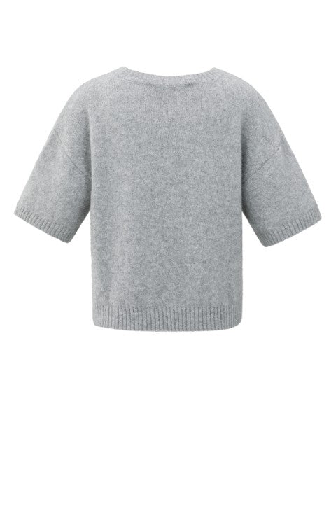 Short Sleeve Sweater With Artw - Grijs Dessin