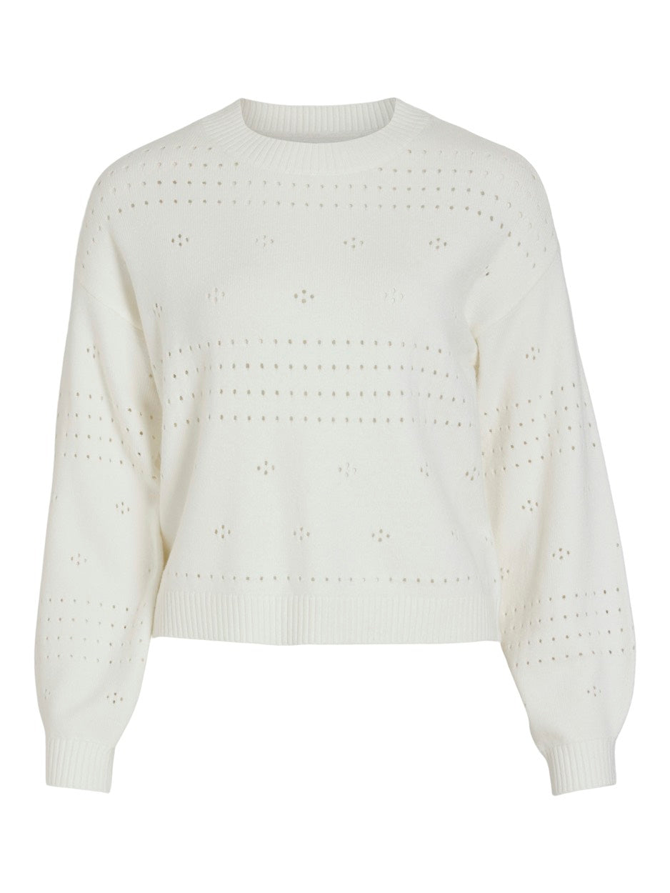 Viril L/s O-neck Pointelle Knit Top - Off-white