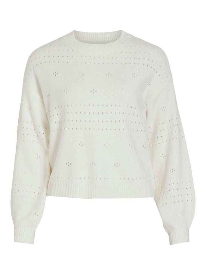 Viril L/s O-neck Pointelle Knit Top - Off-white