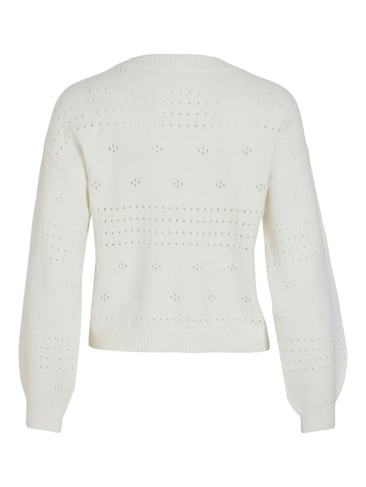 Viril L/s O-neck Pointelle Knit Top - Off-white