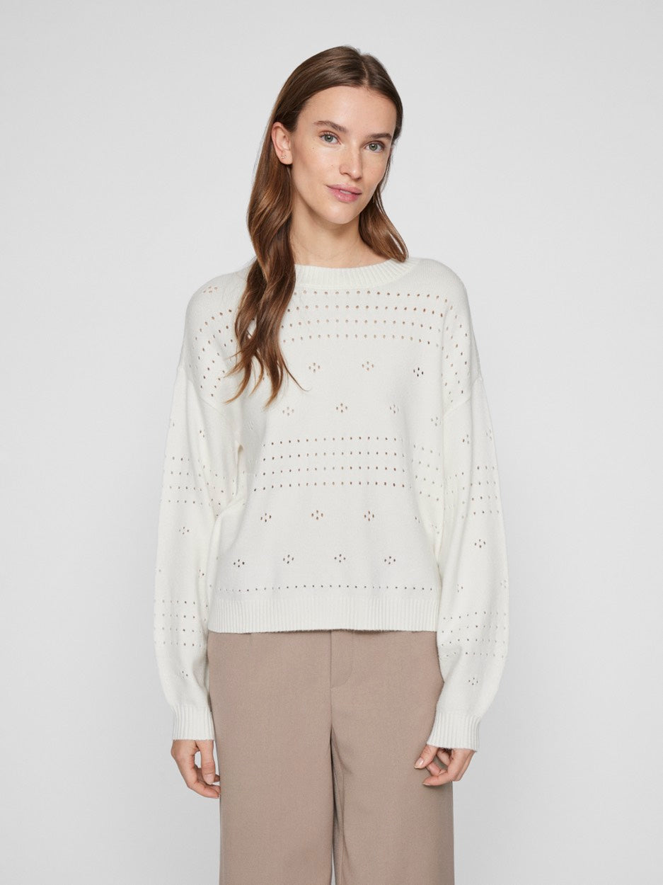 Viril L/s O-neck Pointelle Knit Top - Off-white