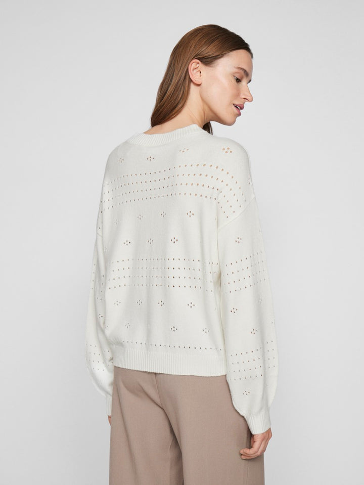 Viril L/s O-neck Pointelle Knit Top - Off-white