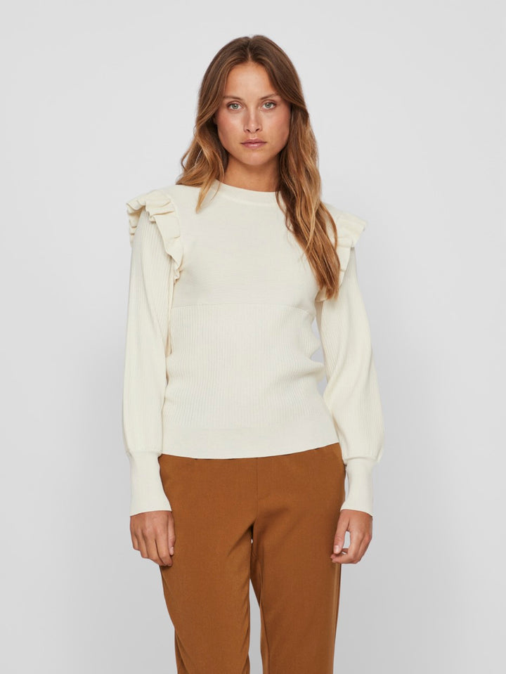 Vineira O-neck L/s Knit Top - Off-white