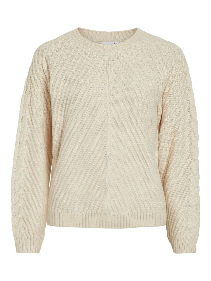 Vierin Ls O-neck Cable Knit Top - Ecru