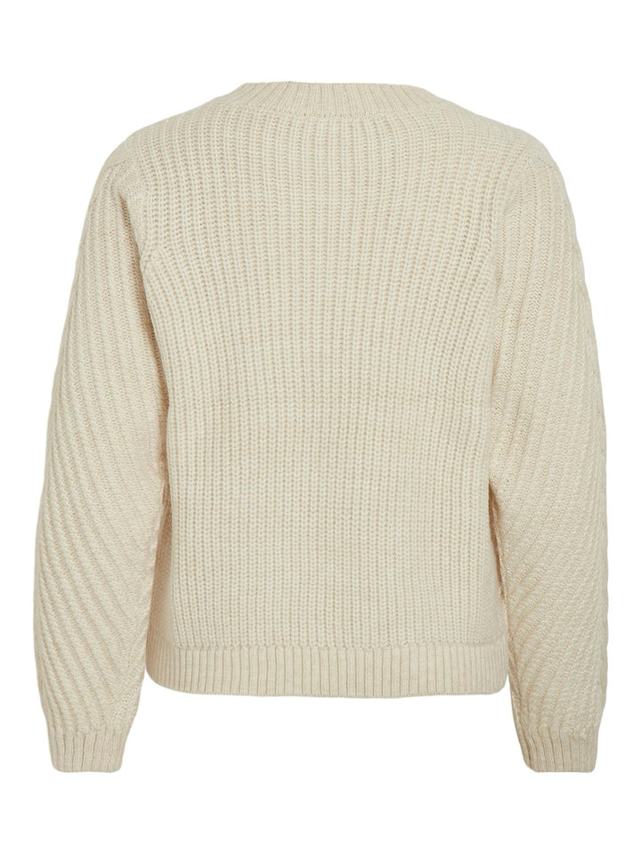 Vierin Ls O-neck Cable Knit Top - Ecru