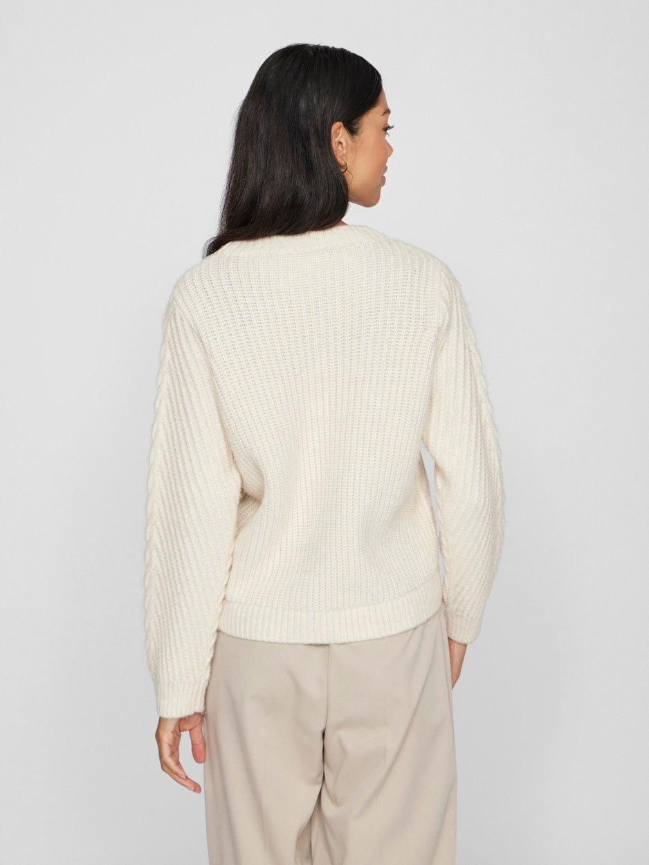 Vierin Ls O-neck Cable Knit Top - Ecru