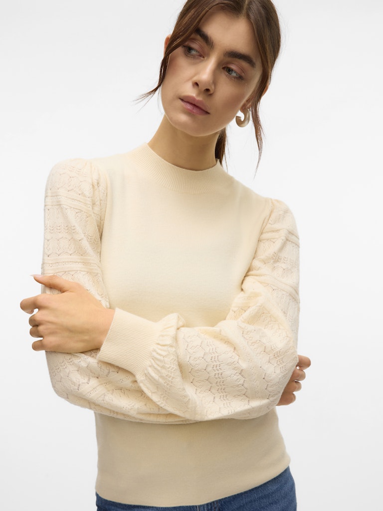 Vmnewlimone Ls Highneck Pullover Boo - Ecru