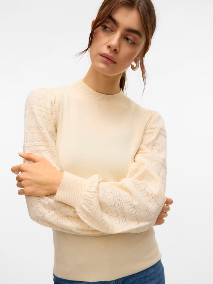 Vmnewlimone Ls Highneck Pullover Boo - Ecru