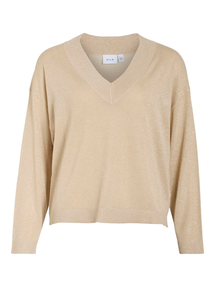 Viginny V-neck L/s Glitter Knit Top/pb - Zand