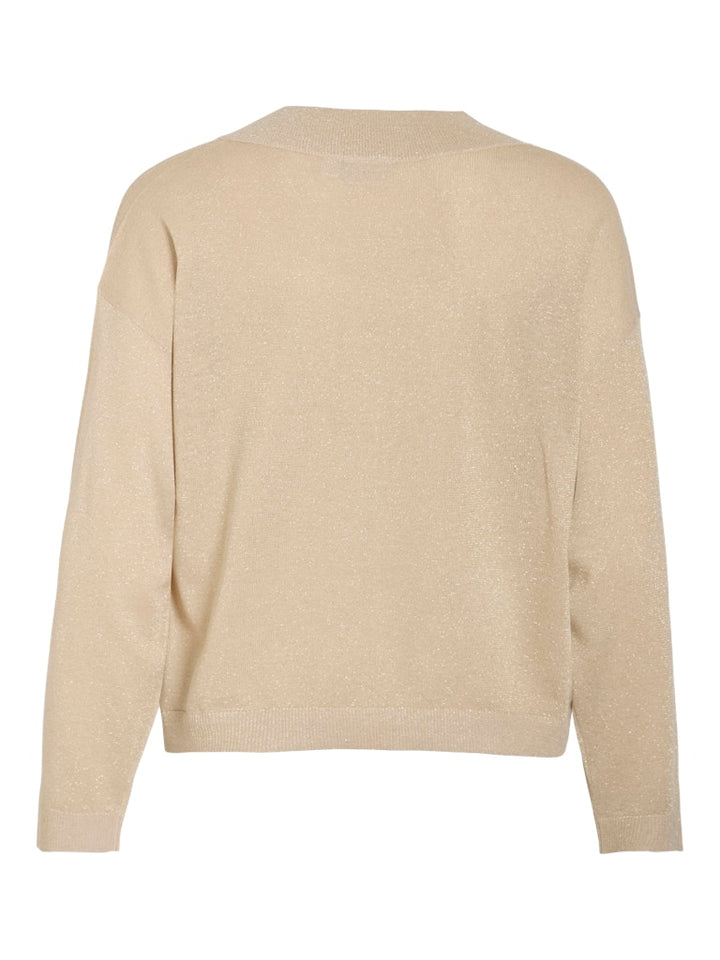 Viginny V-neck L/s Glitter Knit Top/pb - Zand