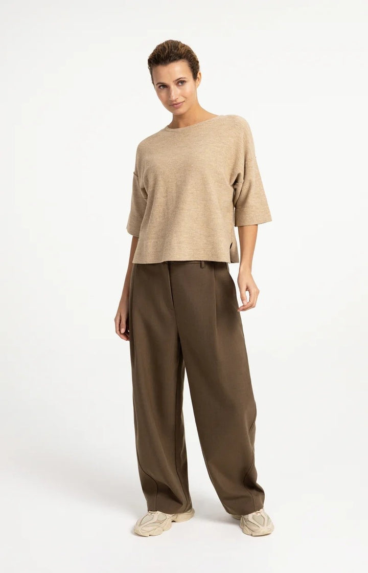 Oversized Gebreid T-shirt - Zand