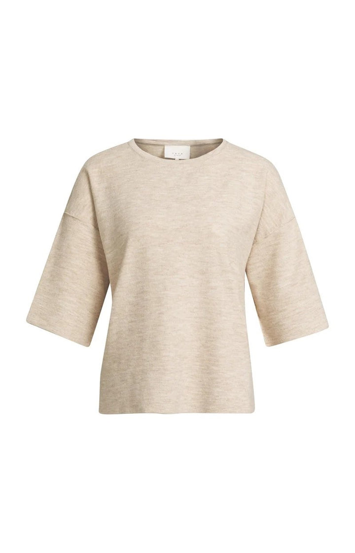 Oversized Gebreid T-shirt - Zand