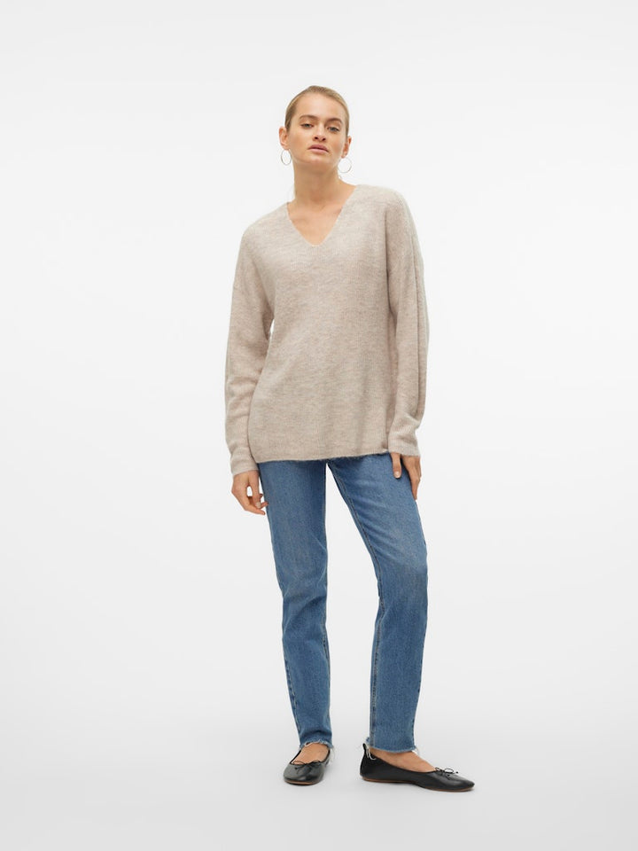 Vmcrewlefile Ls V-neck Blouse Noos - Beige