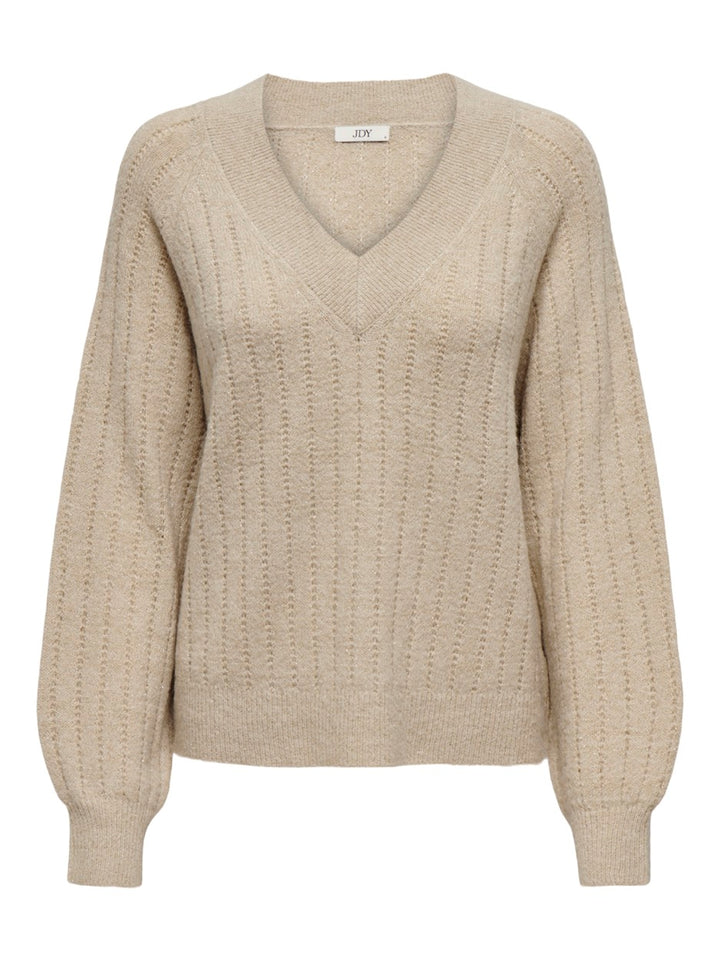 Jdyaspen Life L/s Lurex V-neck Pull - Beige