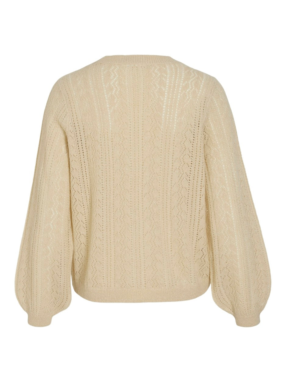 Vipolana O-neck L/s Glitter Knit To - Beige