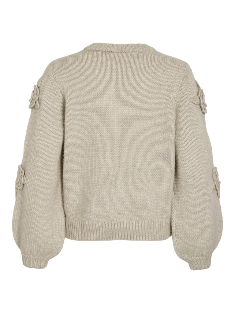 Vifaye O-neck L/s Embrodiery Knit Top - Beige