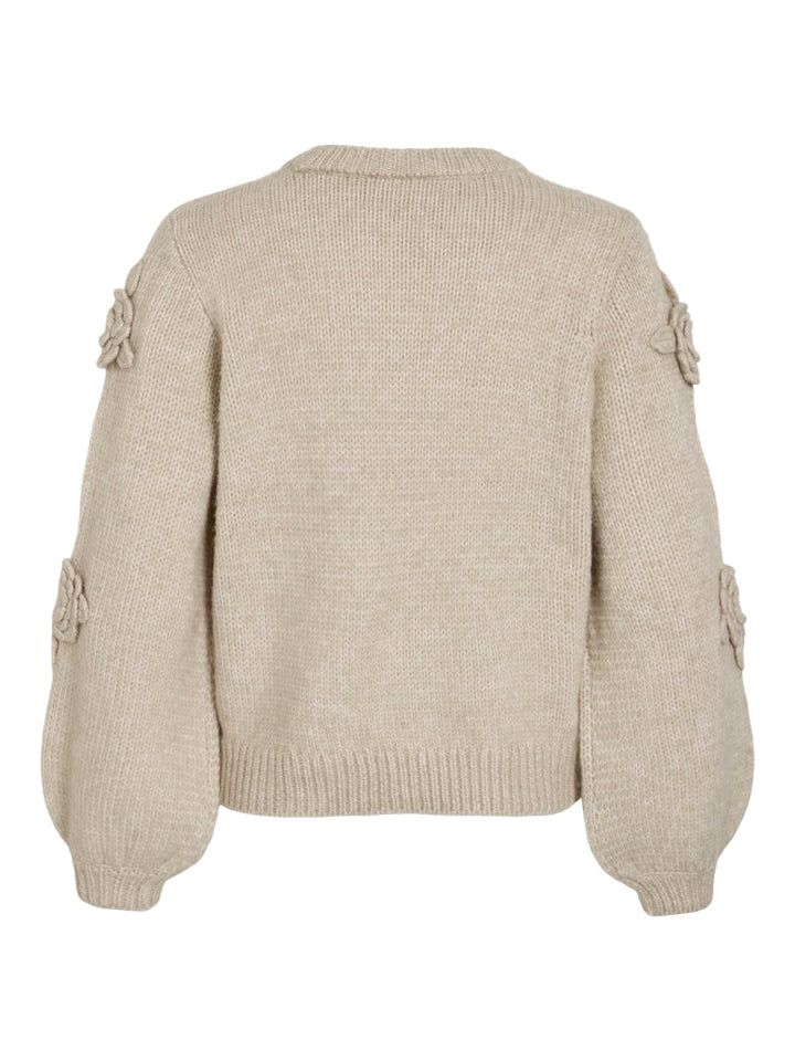 Vifaye O-neck L/s Embrodiery Knit Top - Beige