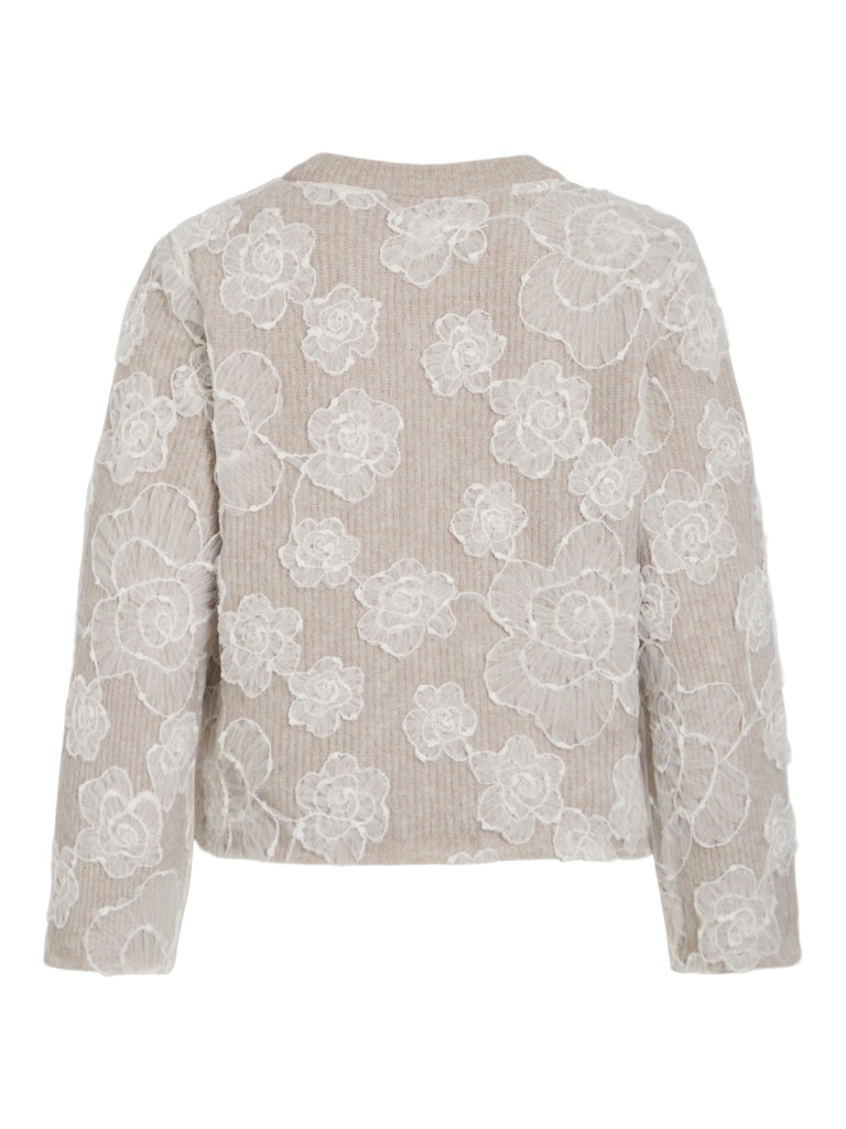 Vihayden O-neck L/s Embroidery Knit Top - Zand Dessin