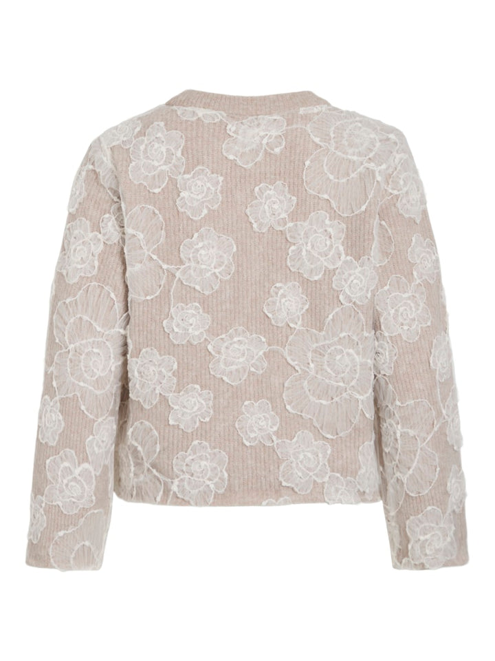 Vihayden O-neck L/s Embroidery Knit Top - Zand Dessin
